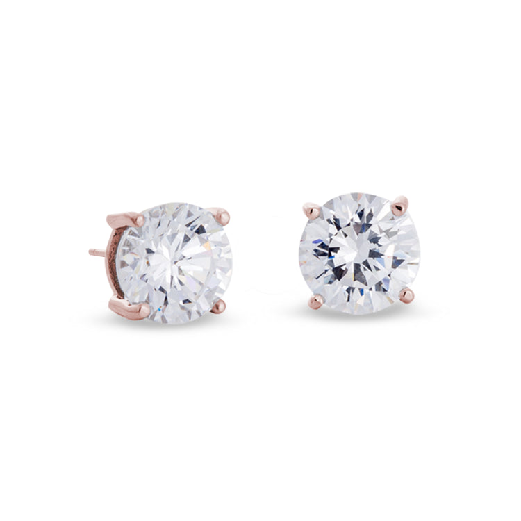 Rose gold finish sterling silver prong set round simulated diamond earrings approx. 4cttw