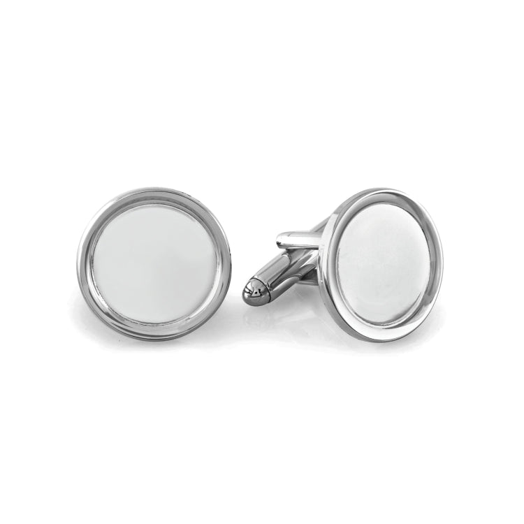 Rhodium Finish Round Rimmed Cufflinks