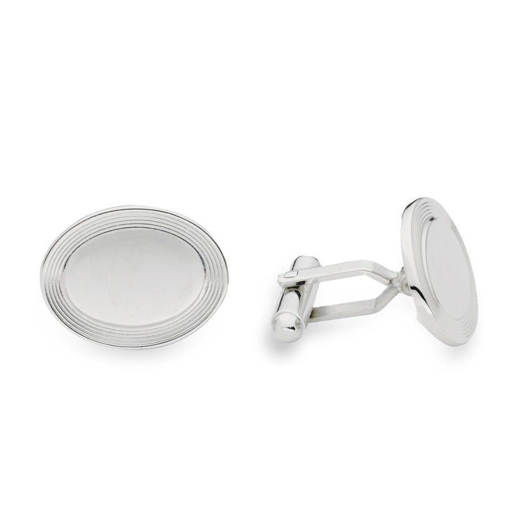 Rhodium Finish Plain Polished 5-Line Oval Cufflinks