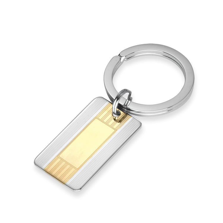 Rhodium Finish Polished Engine-Turned Two Color Key Ring
