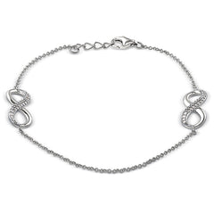 Platinum finish sterling silver micropave double infinity bracelet, simulated diamonds with 7.25 cable chain & .5 extender