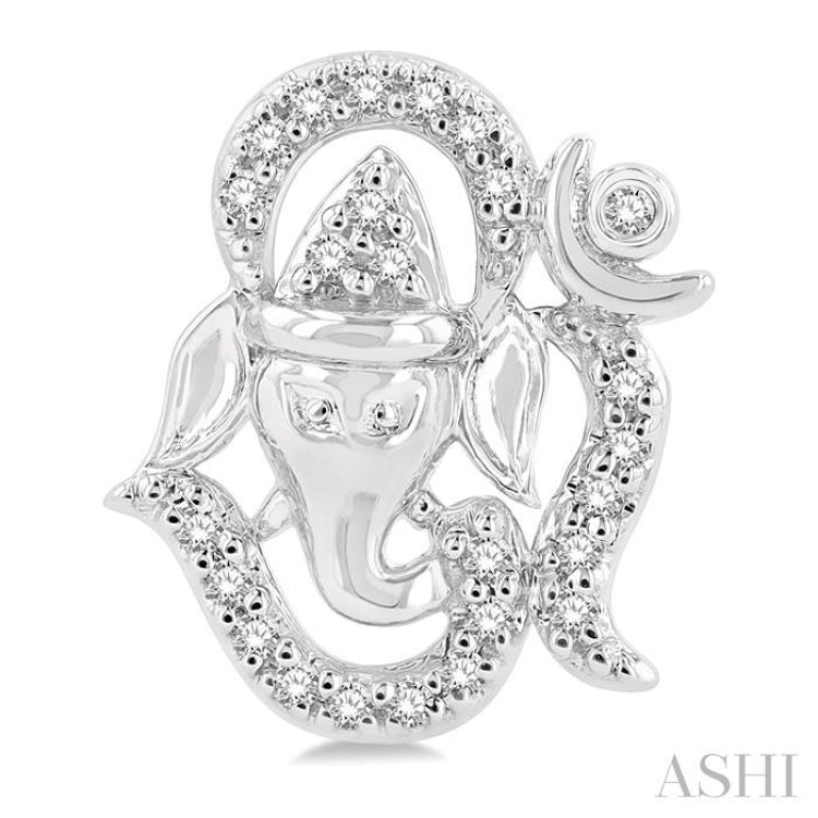 1/6 Ctw Petite Ganesha in 'OM' Symbol Round Cut Diamond Fashion Stud Earrings in 10K White Gold