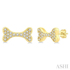 1/6 Ctw Dog Bone Petite Round Cut Diamond Fashion Stud Earrings in 10K Yellow Gold