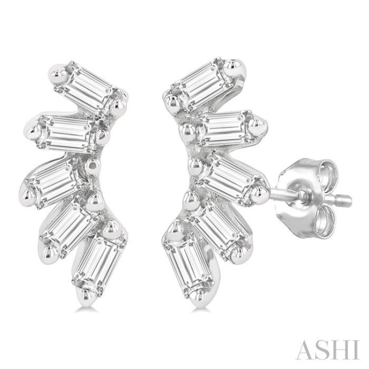 1/6 Ctw Curved Petite Baguette Cut Diamond Fashion Stud Earrings in 10K White Gold
