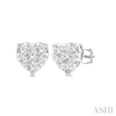 1/3 Ctw Heart Shape Lovebright Round Cut Diamond Stud Earring in 14K White Gold