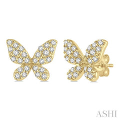 1/5 Ctw Butterfly Motif Round Cut Diamond Petite Fashion Earrings in 10K Yellow Gold