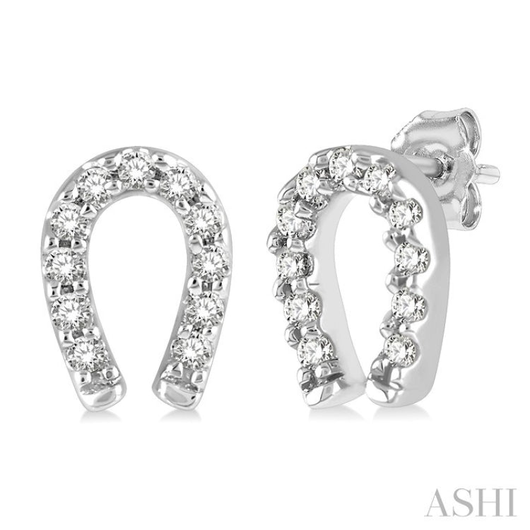 1/10 Ctw Horseshoe Charm Round Cut Diamond Petite Earrings in 10K White Gold