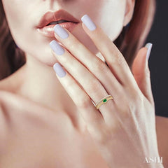 4x3 MM Oval Shape Emerald and 1/5 Ctw Round Cut Diamond Precious Fashion Split Twin Ring in 10K Yellow Gold