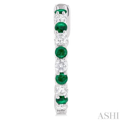 2.4 MM Round Shape Emerald and 5/8 Ctw Round Cut Diamond Precious Hoop Earrings in 14K White Gold