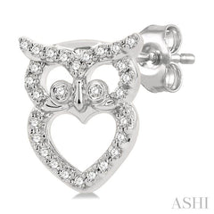 1/6 Ctw Petite Owl Round Cut Diamond Fashion Stud Earrings in 10K White Gold