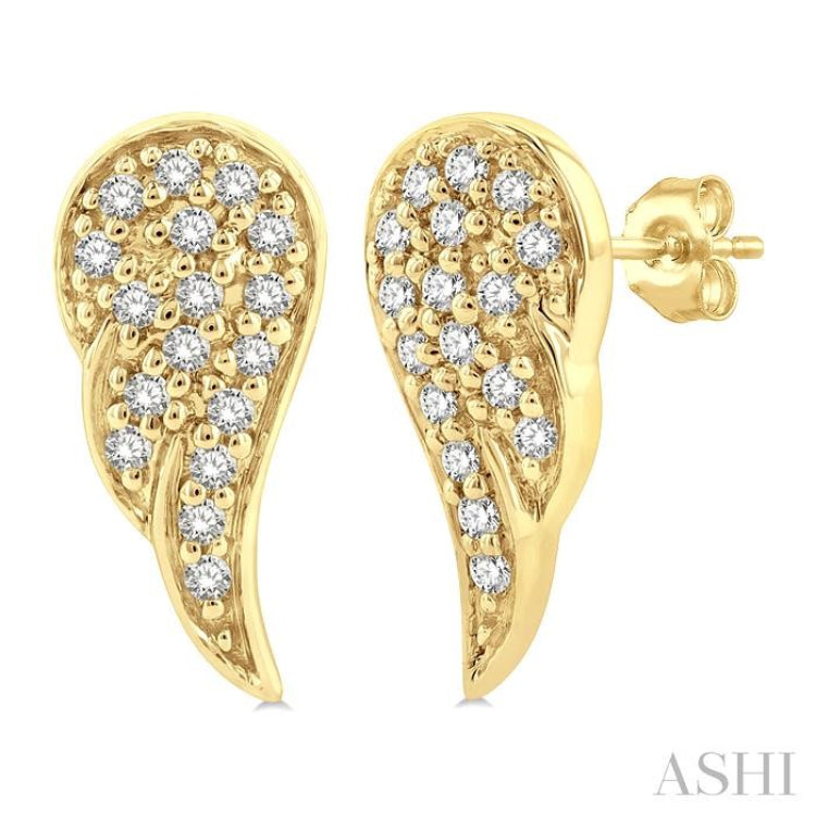 1/10 Ctw Petite Angel Wings Round Cut Diamond Fashion Stud Earrings in 10K Yellow Gold