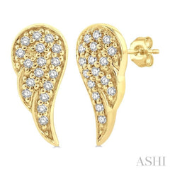1/10 Ctw Petite Angel Wings Round Cut Diamond Fashion Stud Earrings in 10K Yellow Gold