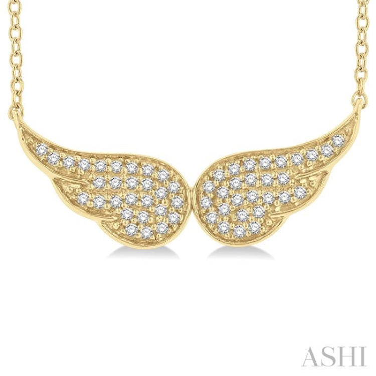 1/6 Ctw Petite Angel Wing Round Cut Diamond Fashion Pendant With Chain in 10K Yellow Gold