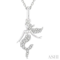 1/8 Ctw Petite Sea Life Mermaid Round Cut Diamond Fashion Pendant With Chain in 10K White Gold