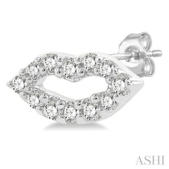1/10 Ctw Petite Lips Round Cut Diamond Fashion Stud Earrings in 10K White Gold