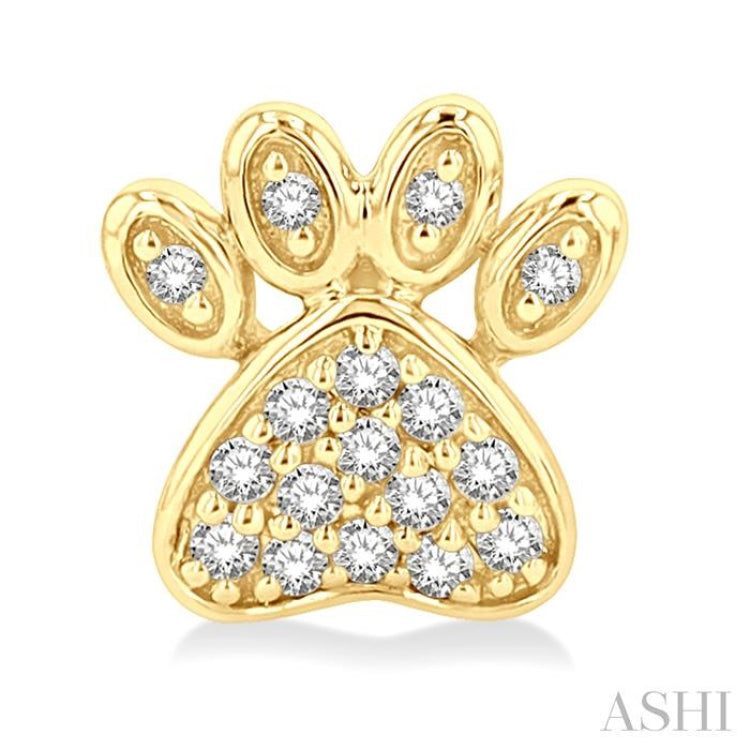 1/8 Ctw Petite Dog Paw Round Cut Diamond Fashion Stud Earrings in 10K Yellow Gold