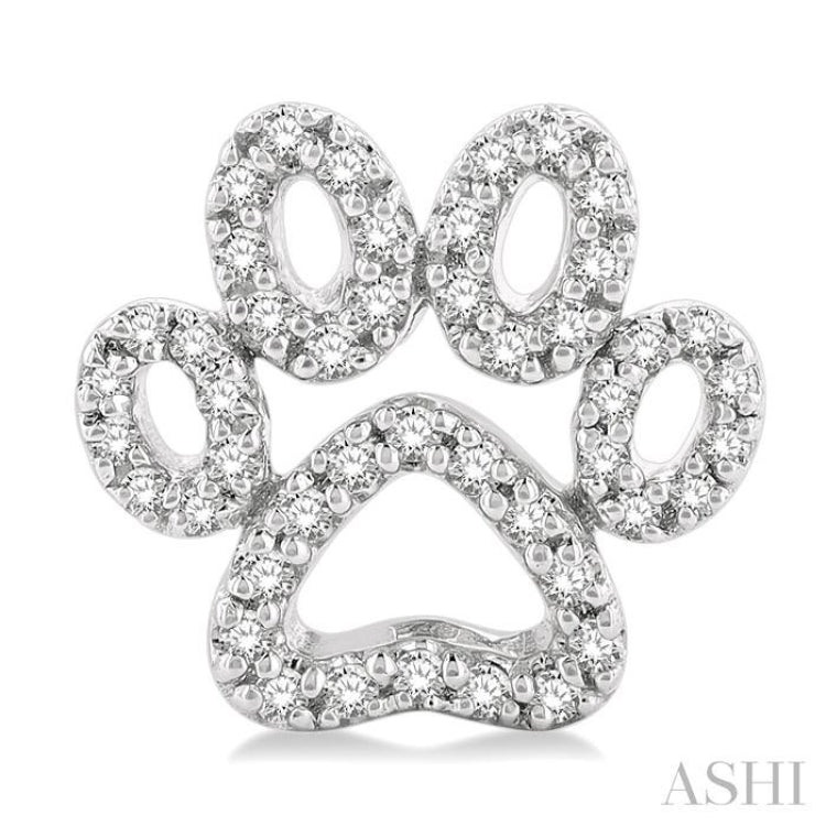 1/4 Ctw Petite Dog Paw Round Cut Diamond Fashion Stud Earrings in 10K White Gold