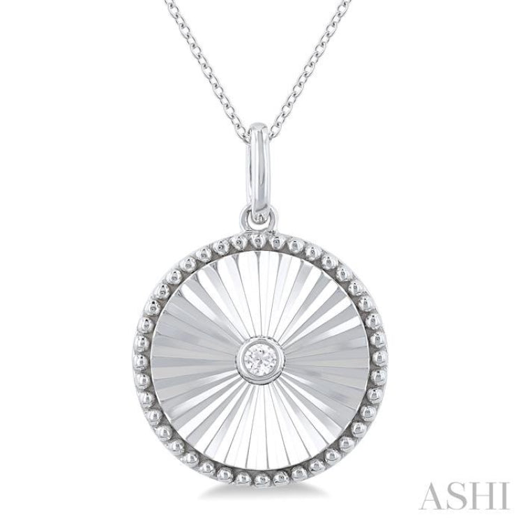 1/20 Ctw Round fluted medallion Round Cut Diamond Pirouette Pendant With Chain in Sterling Silver