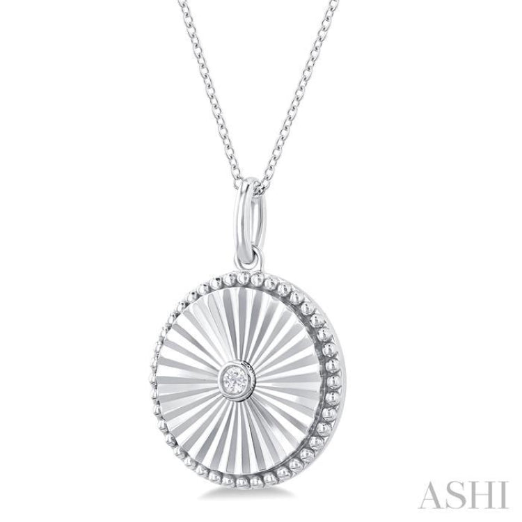 1/20 Ctw Round fluted medallion Round Cut Diamond Pirouette Pendant With Chain in Sterling Silver