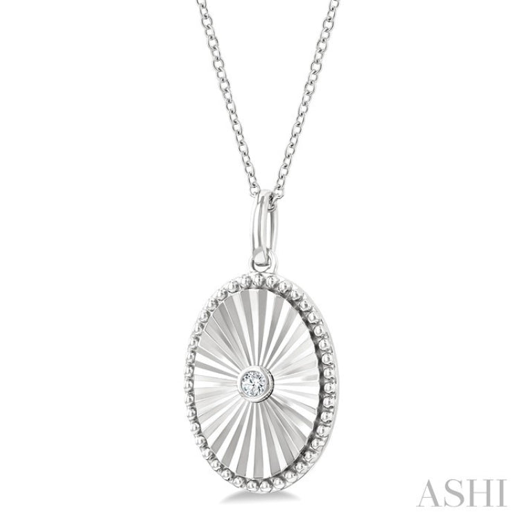 1/20 Ctw Oval fluted medallion Round Cut Diamond Pirouette Pendant With Chain in Sterling Silver