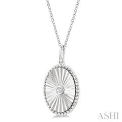 1/20 Ctw Oval fluted medallion Round Cut Diamond Pirouette Pendant With Chain in Sterling Silver