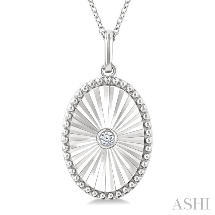 1/20 Ctw Oval fluted medallion Round Cut Diamond Pirouette Pendant With Chain in Sterling Silver