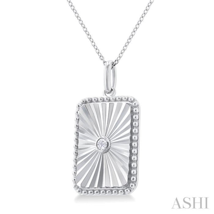 1/20 Ctw Rectangle fluted medallion Round Cut Diamond Pirouette Pendant With Chain in Sterling Silver