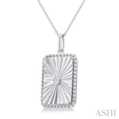 1/20 Ctw Rectangle fluted medallion Round Cut Diamond Pirouette Pendant With Chain in Sterling Silver