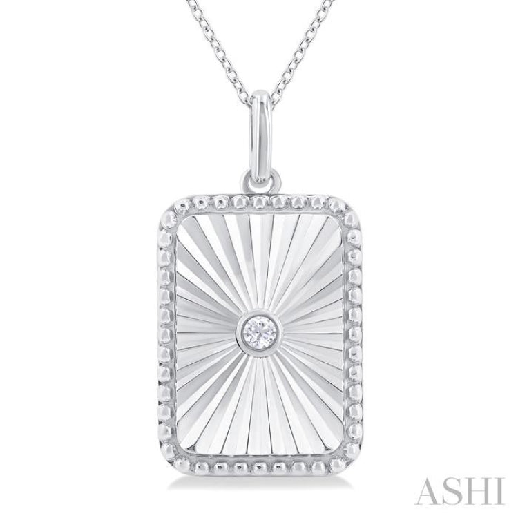 1/20 Ctw Rectangle fluted medallion Round Cut Diamond Pirouette Pendant With Chain in Sterling Silver