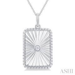 1/20 Ctw Rectangle fluted medallion Round Cut Diamond Pirouette Pendant With Chain in Sterling Silver