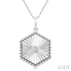 1/20 Ctw Hexagon fluted medallion Round Cut Diamond Pirouette Pendant With Chain in Sterling Silver