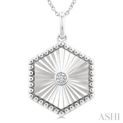 1/20 Ctw Hexagon fluted medallion Round Cut Diamond Pirouette Pendant With Chain in Sterling Silver