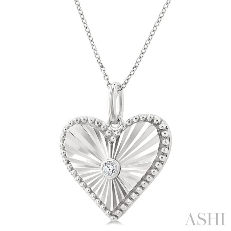 1/20 Ctw Heart fluted medallion Round Cut Diamond Pirouette Pendant With Chain in Sterling Silver