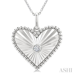 1/20 Ctw Heart fluted medallion Round Cut Diamond Pirouette Pendant With Chain in Sterling Silver