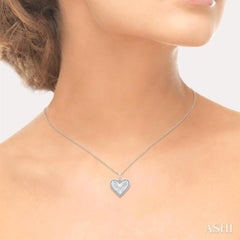 1/20 Ctw Heart fluted medallion Round Cut Diamond Pirouette Pendant With Chain in Sterling Silver