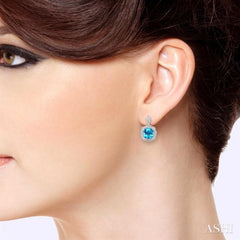8X8 MM Cushion Shape Blue Topaz and 1/20 Ctw Round Cut Diamond Semi-Precious Earrings in Sterling Silver