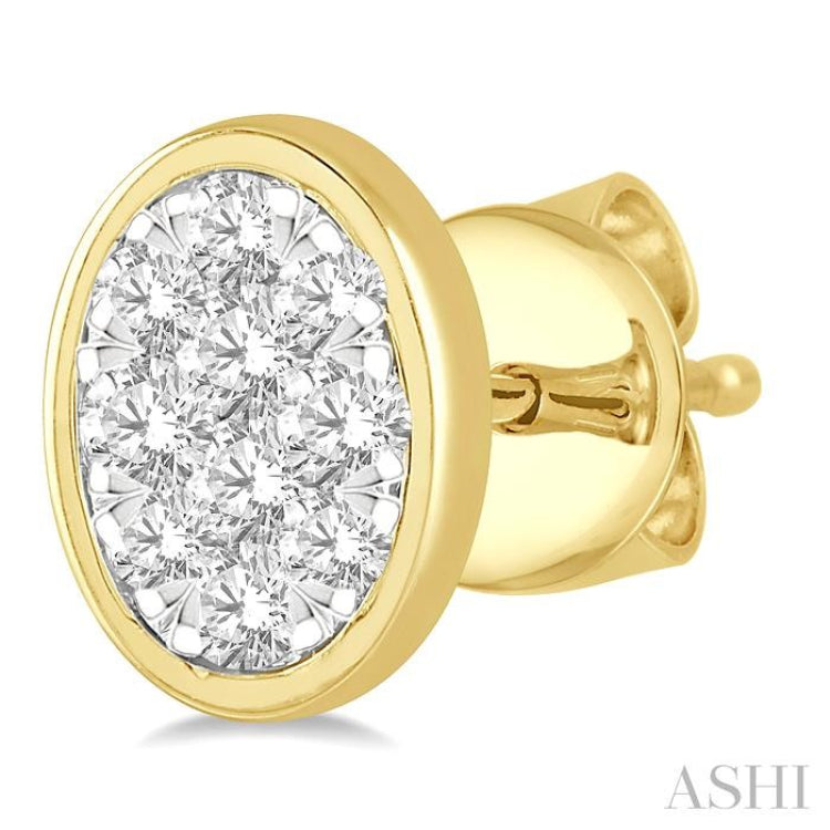 1/3 Ctw Oval Shape Lovebright Round Cut Diamond Bezel Stud Earrings in 14K Yellow and White Gold