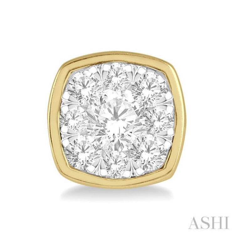 1/3 Ctw Cushion Shape Round Cut Diamond Lovebright Bezel Stud Earrings in 14K Yellow and White Gold