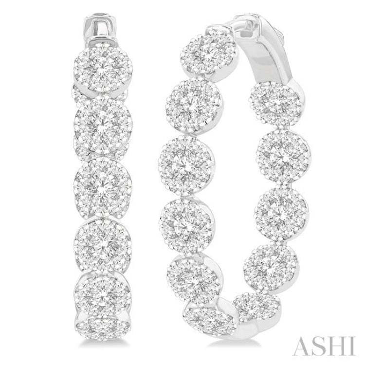 3 Ctw Circular Link Lovebright In-Out Round Cut Diamond Hoop Earrings in 14K White Gold