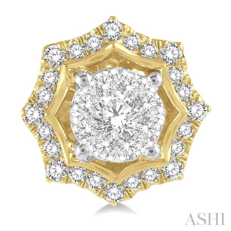 1/2 Ctw Star Lattice Lovebright Round Cut Diamond Earrings in 14K White and Yellow Gold