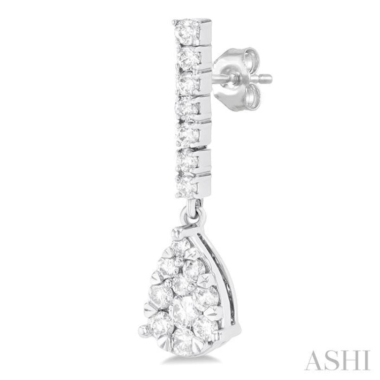 5/8 Ctw Pear Drop Round Cut Diamond Earring in 14K White Gold
