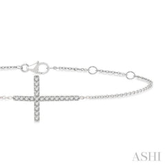 1/8 ctw Petite Reclined Cross Round Cut Diamond Fashion Bracelet in 10K White Gold