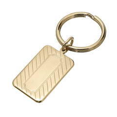 Gold Finish Polished Key Ring with Diagonal Lines and Engraveable Center