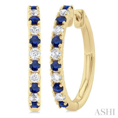 1/4 ctw Petite 1.80 MM Sapphire and Round Cut Diamond Precious Fashion Huggies in 10K Yellow Gold