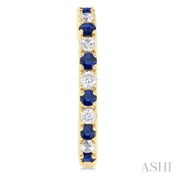 1.80 MM Round Shape Sapphire and 1/4 Ctw Round Cut Diamond Precious Hoop Earrings in 10K Yellow Gold