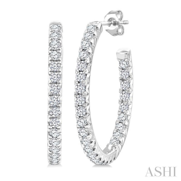 3/4 Ctw French Pave Set Round Cut Diamond Fashion Half Hoop Earrings in 14K White Gold