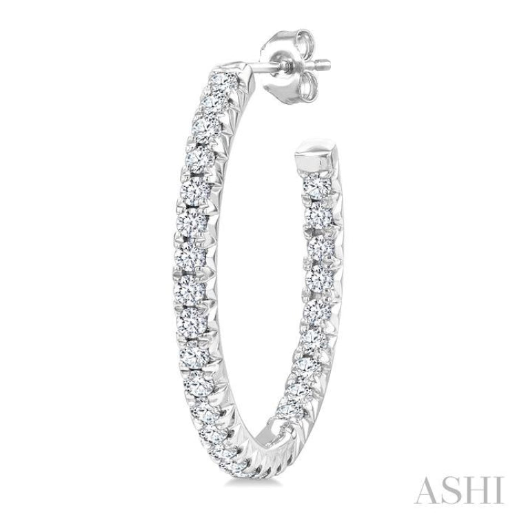 3/4 Ctw French Pave Set Round Cut Diamond Fashion Half Hoop Earrings in 14K White Gold