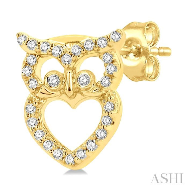 1/6 Ctw Petite Owl Round Cut Diamond Fashion Stud Earrings in 10K Yellow Gold
