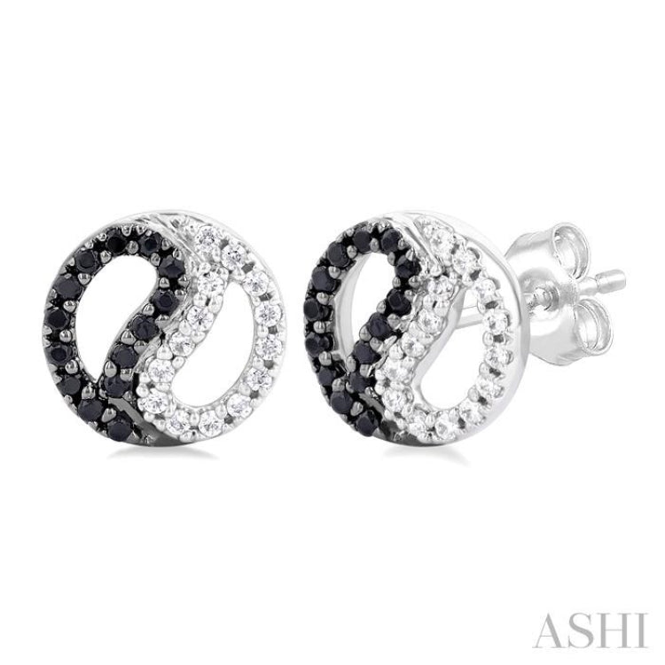 1/5 Ctw Petite Yin Yang Black & White Round Cut Diamond Fashion Stud Earrings in 10K White Gold
