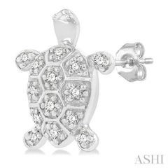1/6 Ctw Petite Turtle Round Cut Diamond Fashion Stud Earrings in 10K White Gold